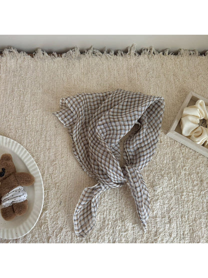 Soft check bandana scarf displayed flat with check pattern visible