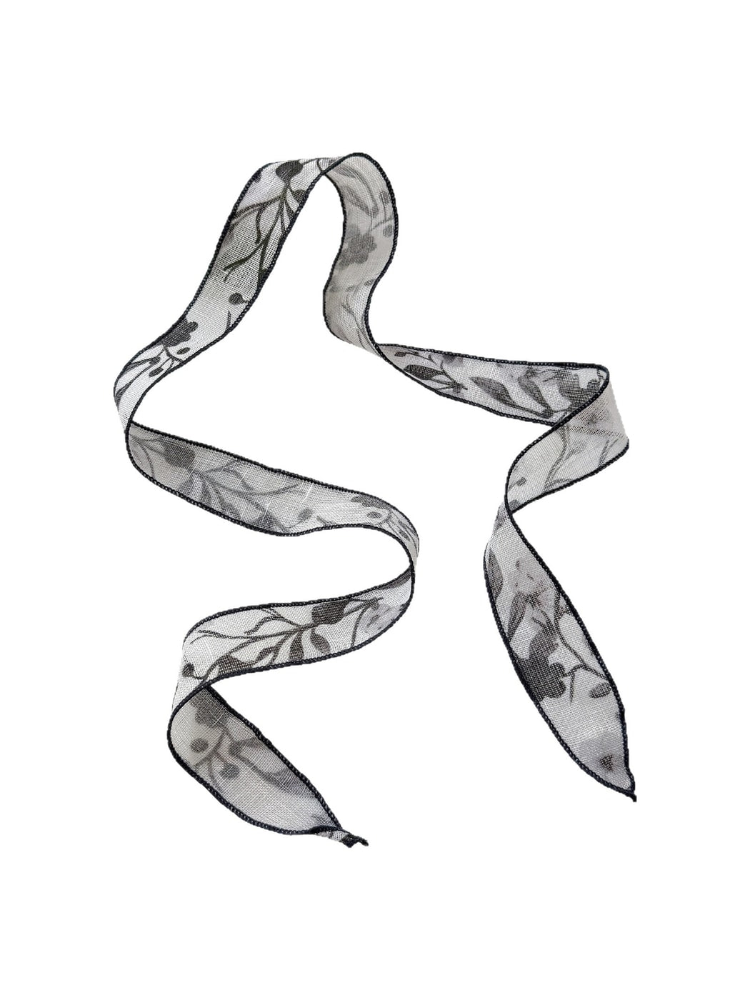 Scarvii - Chic Plant Print Ribbon Style Narrow Scarf