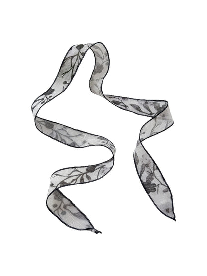 Scarvii - Chic Plant Print Ribbon Style Narrow Scarf