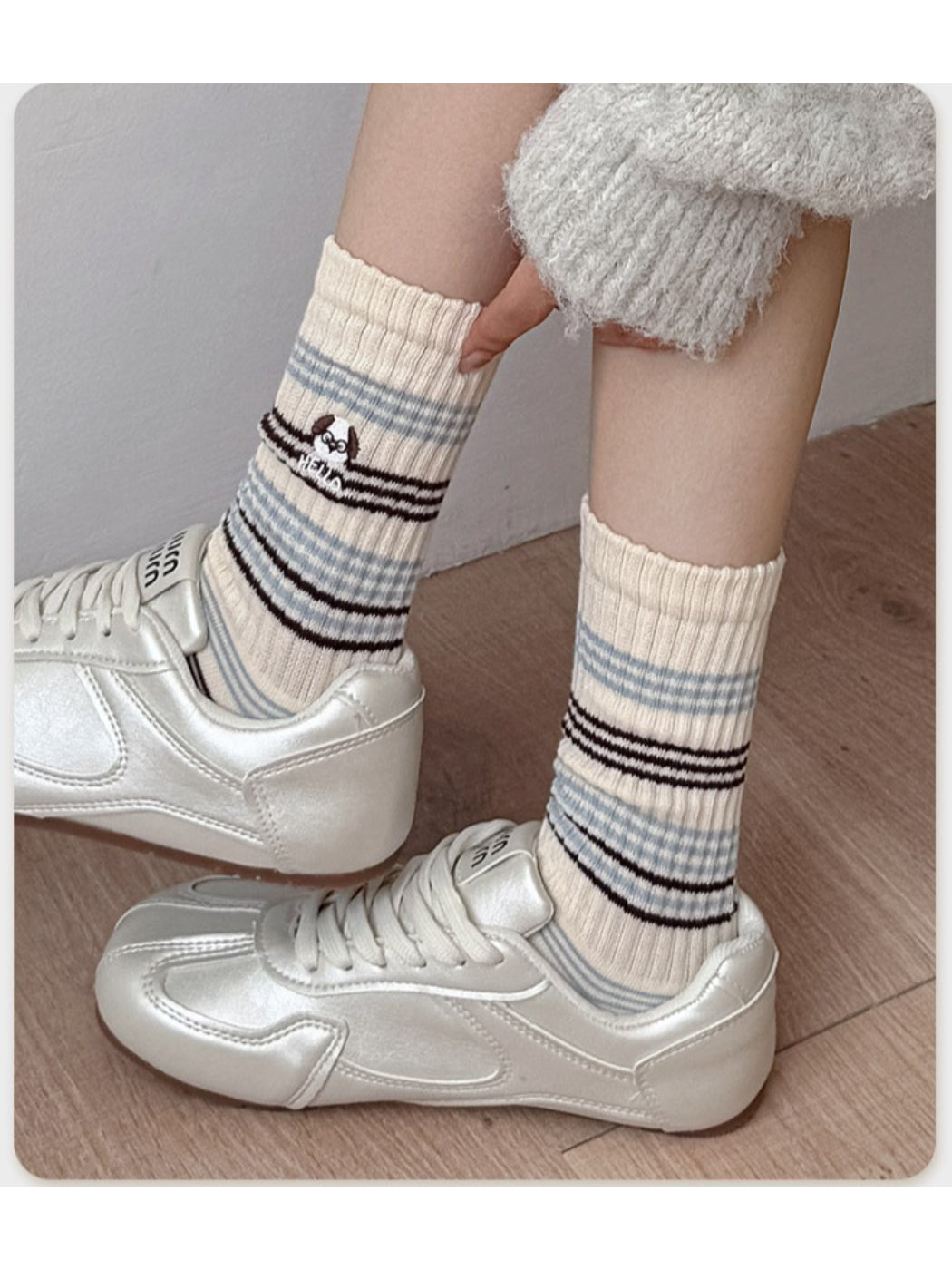 Rufia - Dog Stripe Rib Knit Crew Socks