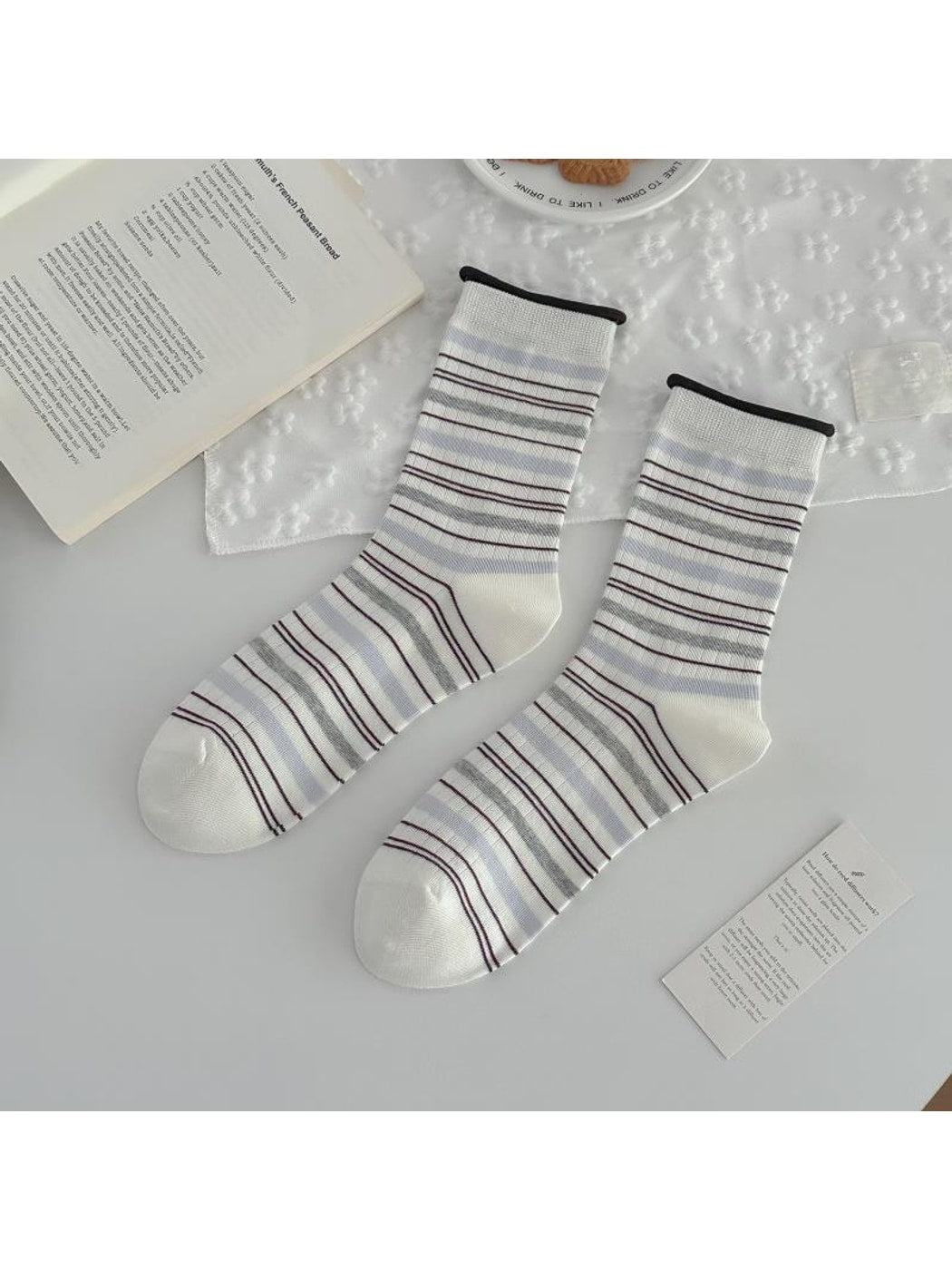 Rufia - Playful Dog Embroidery Ribbed Crew Socks
