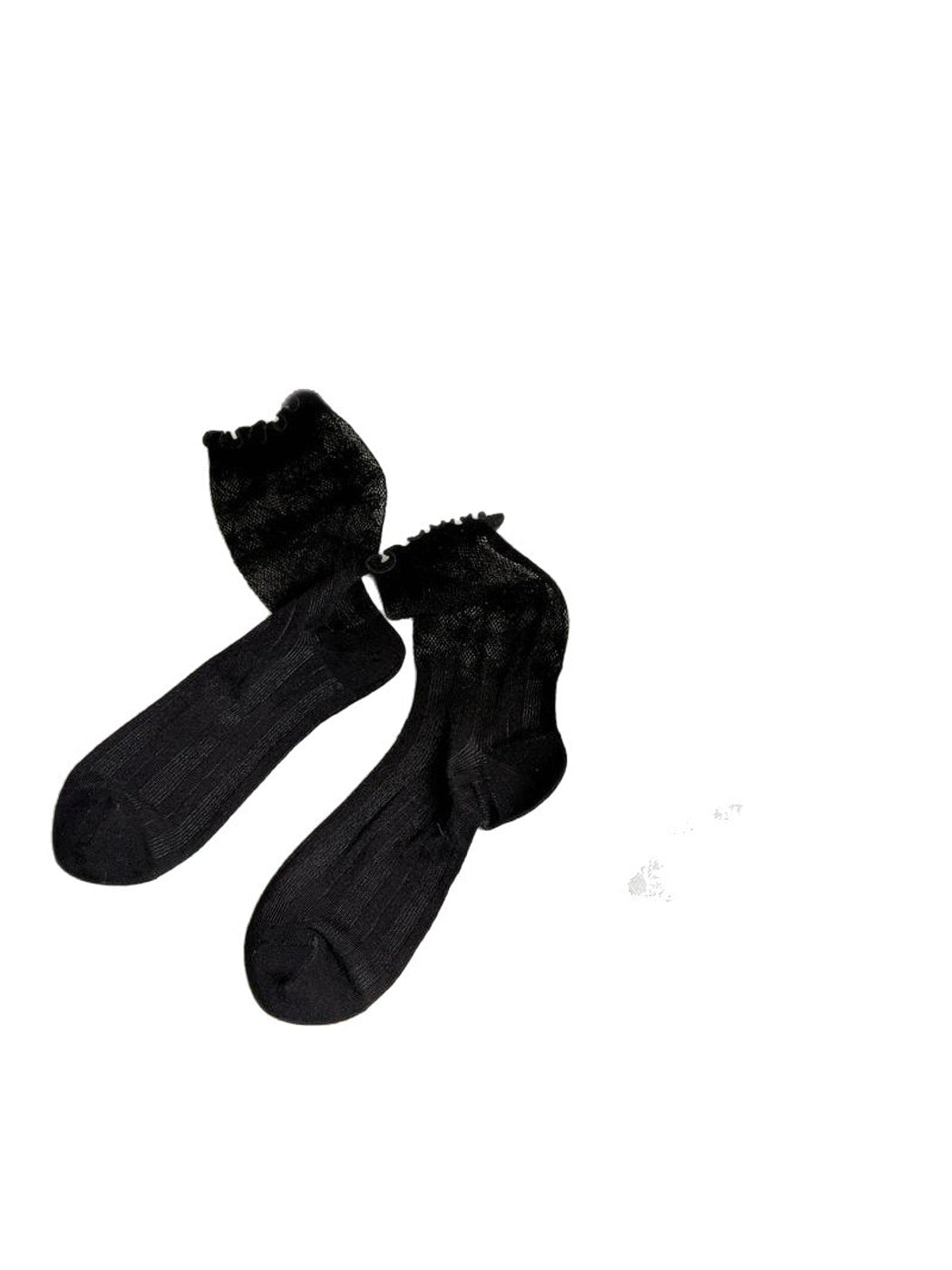 Rufia - Ruffle Trim Ribbed Solid Color Crew Socks