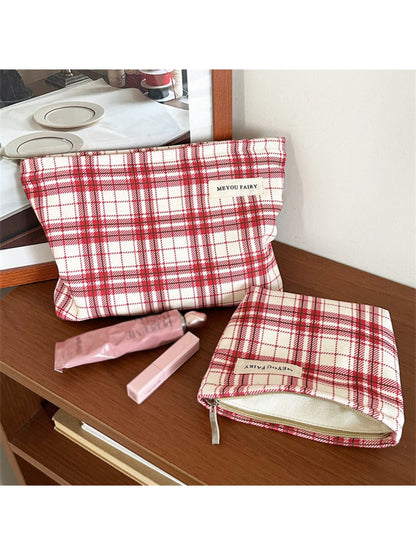 Cosbai Red Plaid Beauty Cosmetic Bag product image