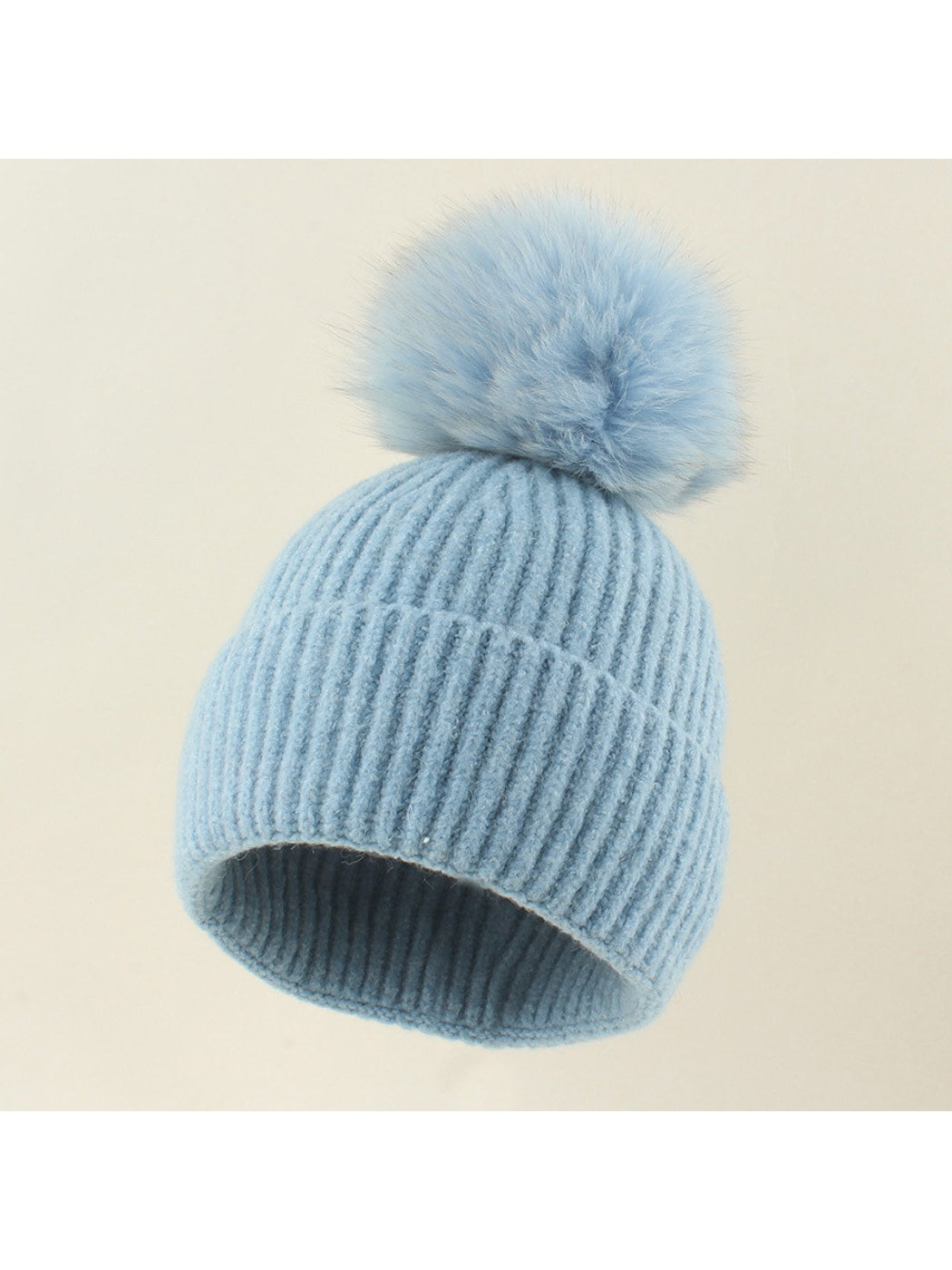 Haila - Brimless Ribbed Pom Pom Winter Knit Beanie