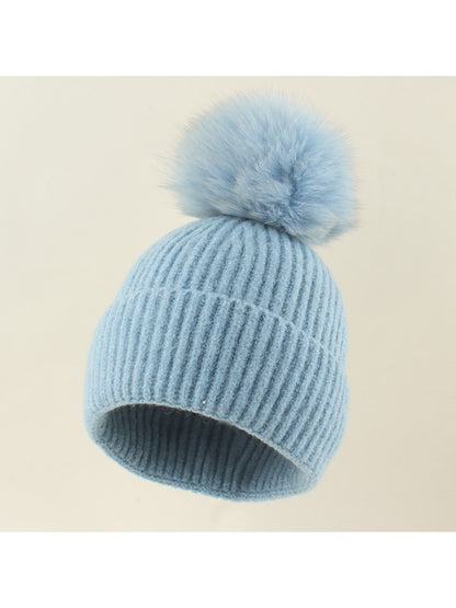 Haila - Brimless Ribbed Pom Pom Winter Knit Beanie