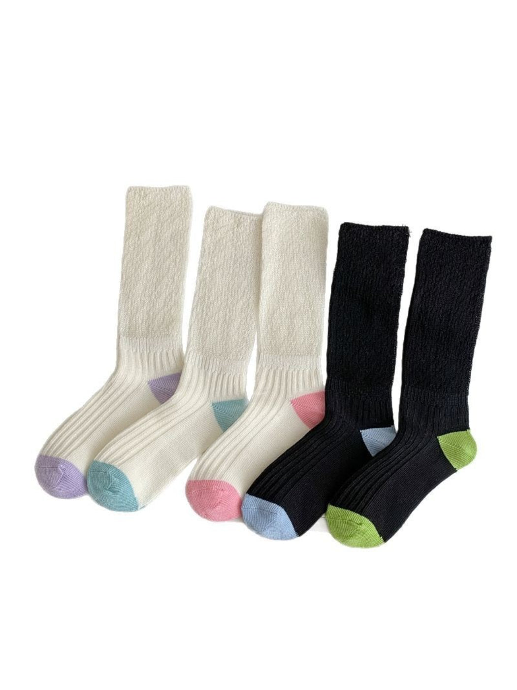 Close-up of Rufia crew sock showing soft knit texture and contrast toe