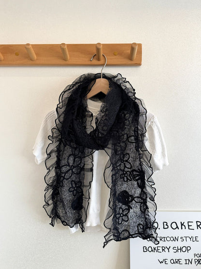 Scarvii - Ruffled Mesh Long Scarf