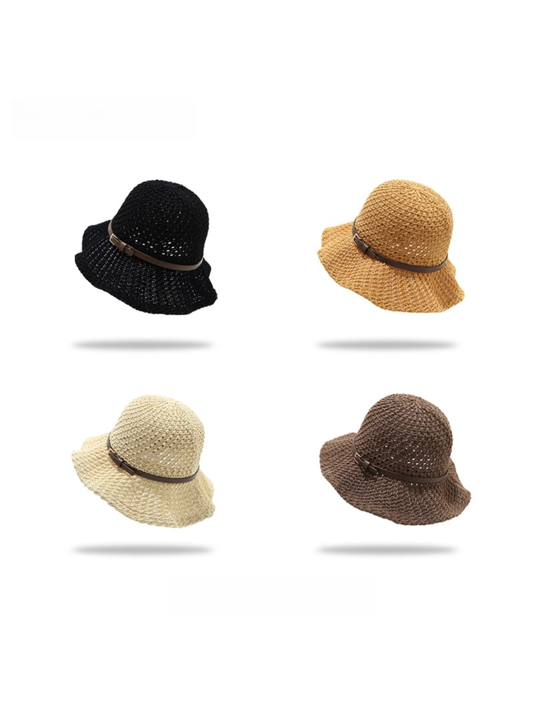 Haila - Solid Color Wide Brim Belt Decoration Bucket Hat