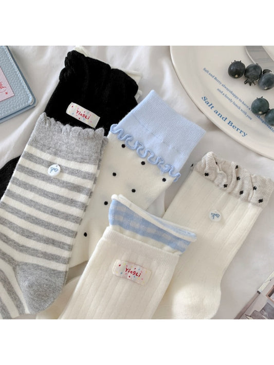 Rufia - Playful White Tones Ruffle Crew Socks