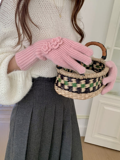 Gloving - Thickened Full-Cover Knitted Gloves with Flower