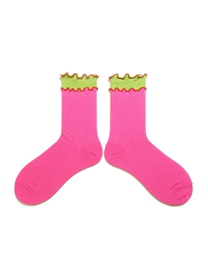Rufia - Double-Layer Rainbow Colorblock Lace Ankle Socks