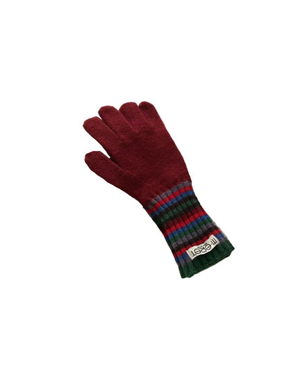 Gloving - Full-Cover Knitted Gloves with Rainbow Color-Block Stripe