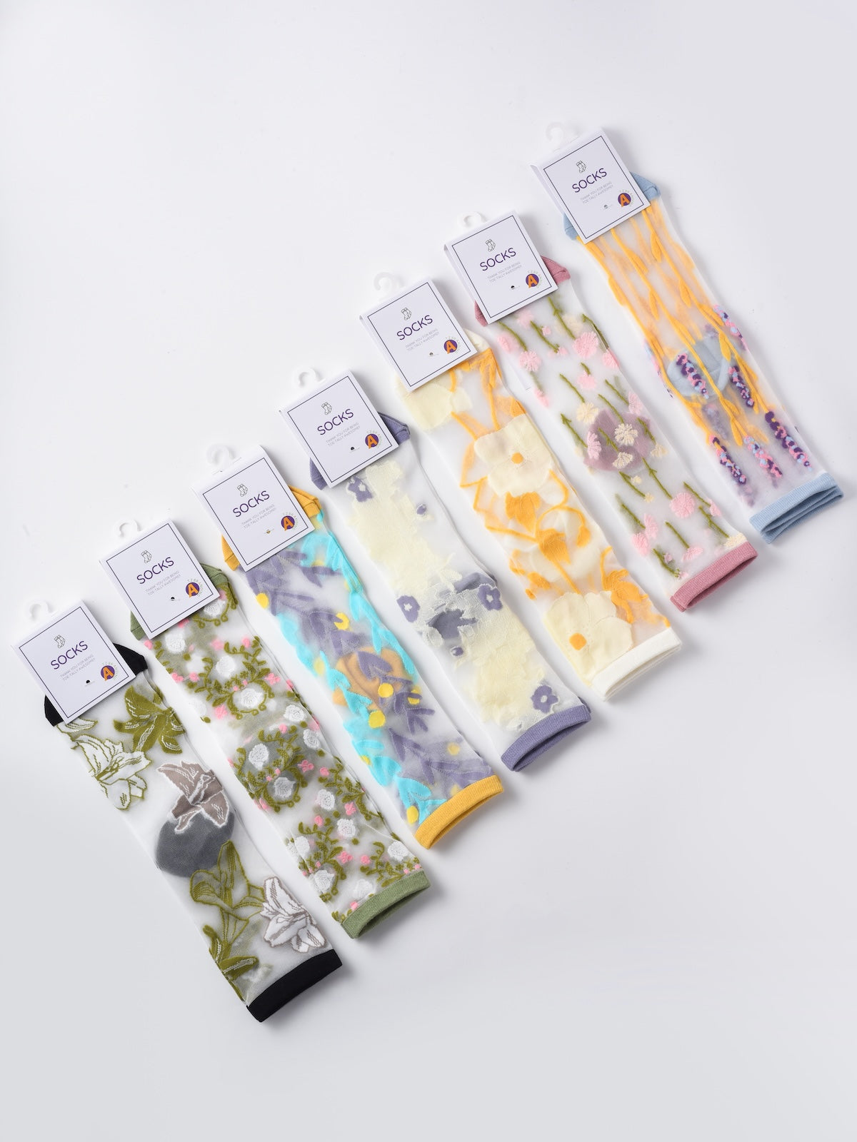 Rufia - Sheer Garden Flower Embroidered Crew Socks