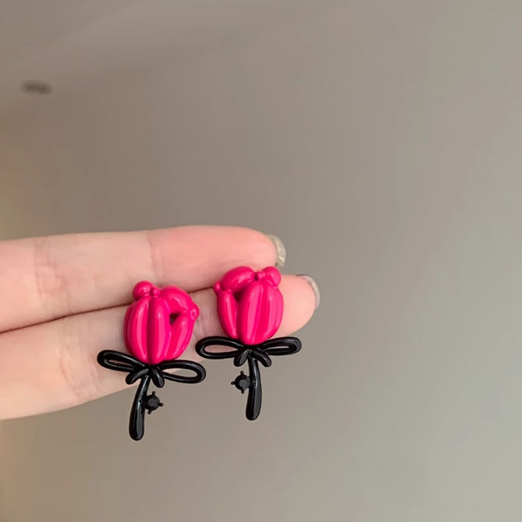 Raspberry Balloon Flower Stud Earrings