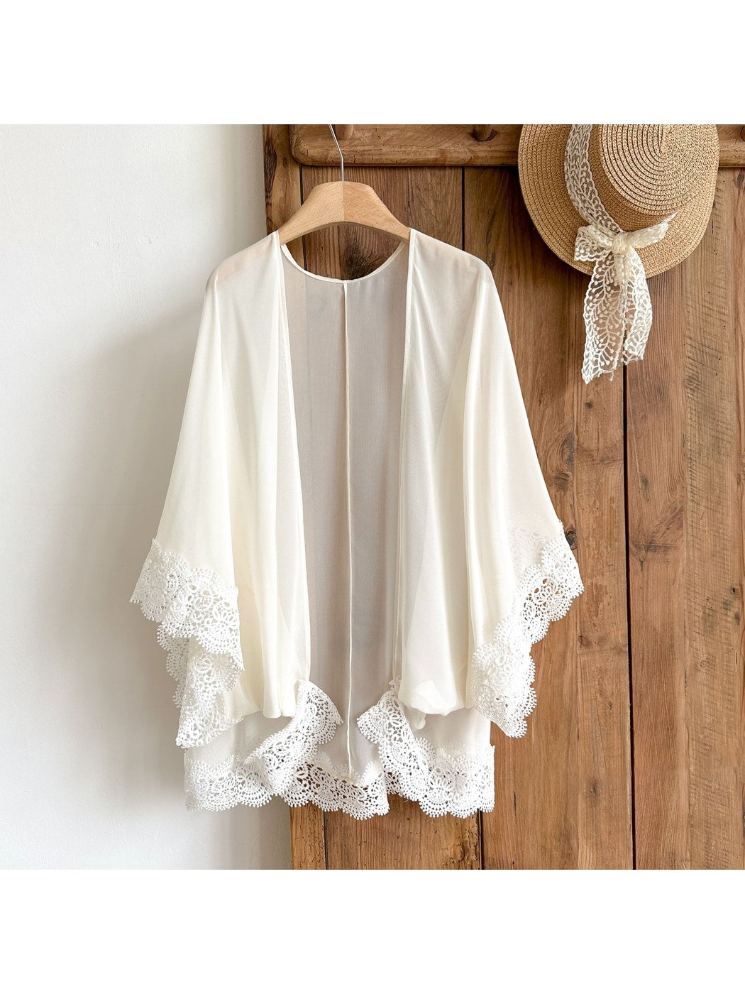 Scarvii - Elegant White Sheer Lace Trim Shawl