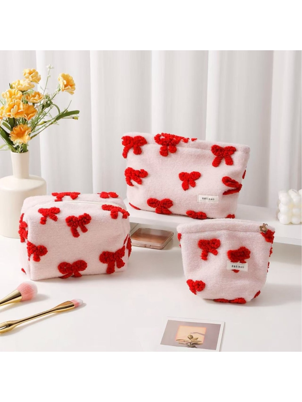 Cosbai - Bow Pattern Handheld Makeup Bag for Women