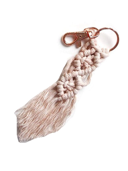 Koco Braided Keychain with Fringe Bag Charm & Accessory showing woven texture and tassel detail