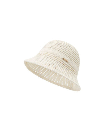 Model wearing Haila vintage lace detail sun bucket hat outdoors