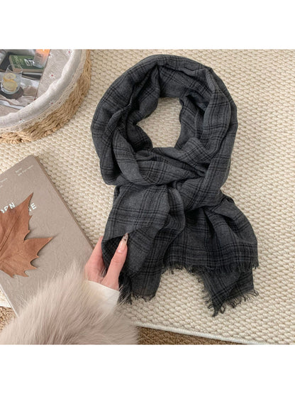 Scarvii - Washed Plaid Fabric Scarf