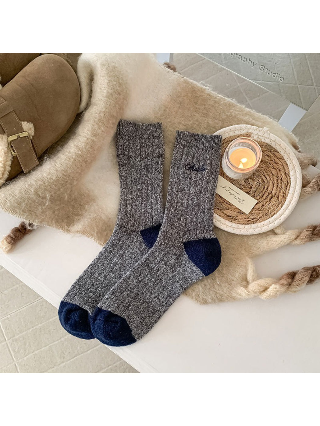 Rufia - Heathered Ribbed Crew Socks
