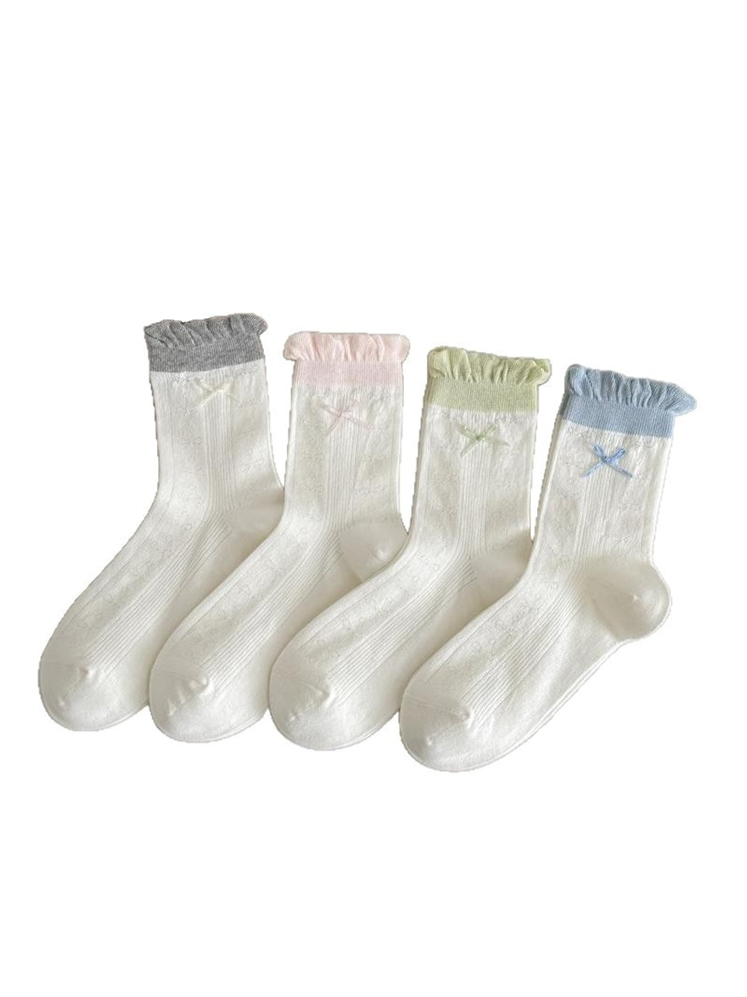 Rufia - Bow Pattern Openwork Casual Crew Socks