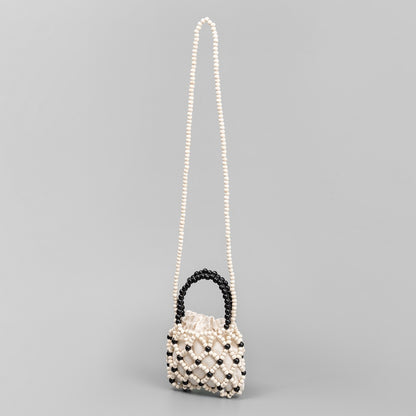 Cosbai - Color-Blocked Wooden Bead Crossbody Bag