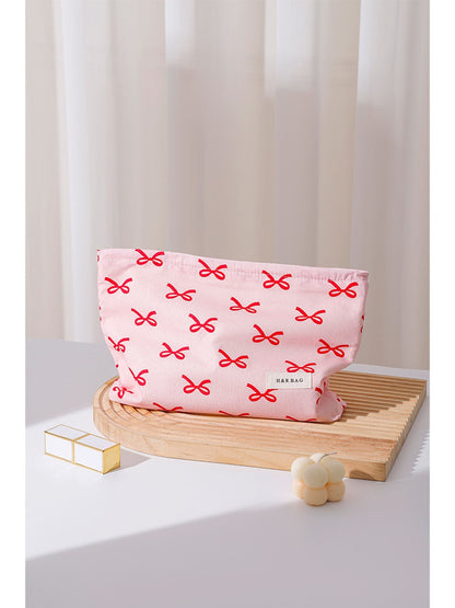 Cosbai - Floral Bow Print Handheld Cosmetic Bag