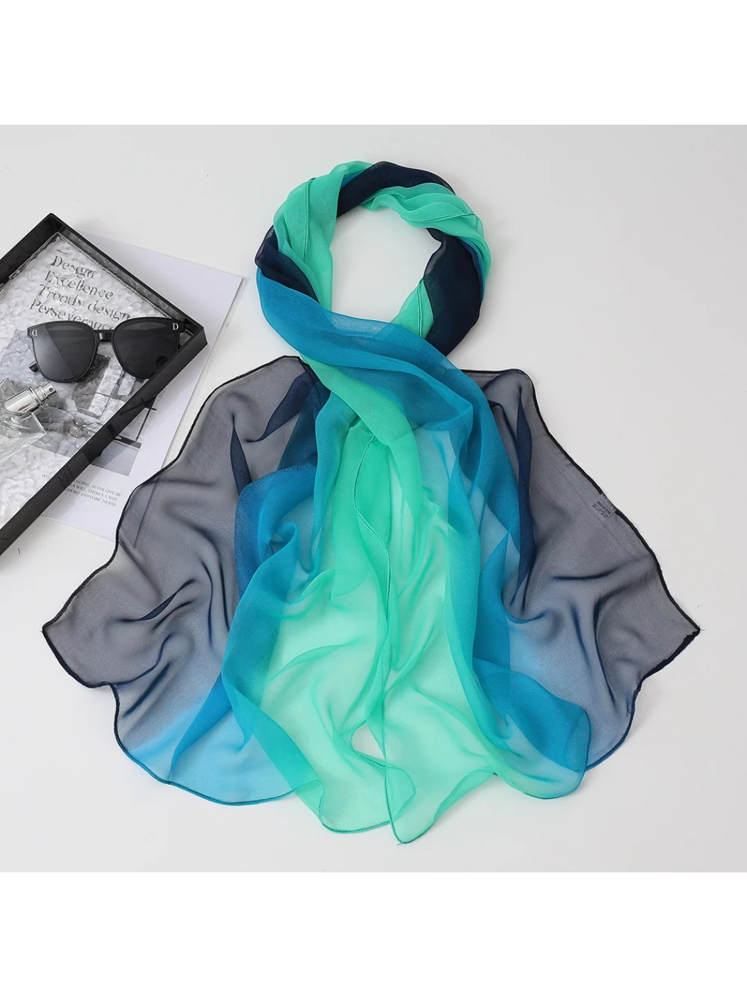 Scarvii - Gradient Color Block Sheer Scarf