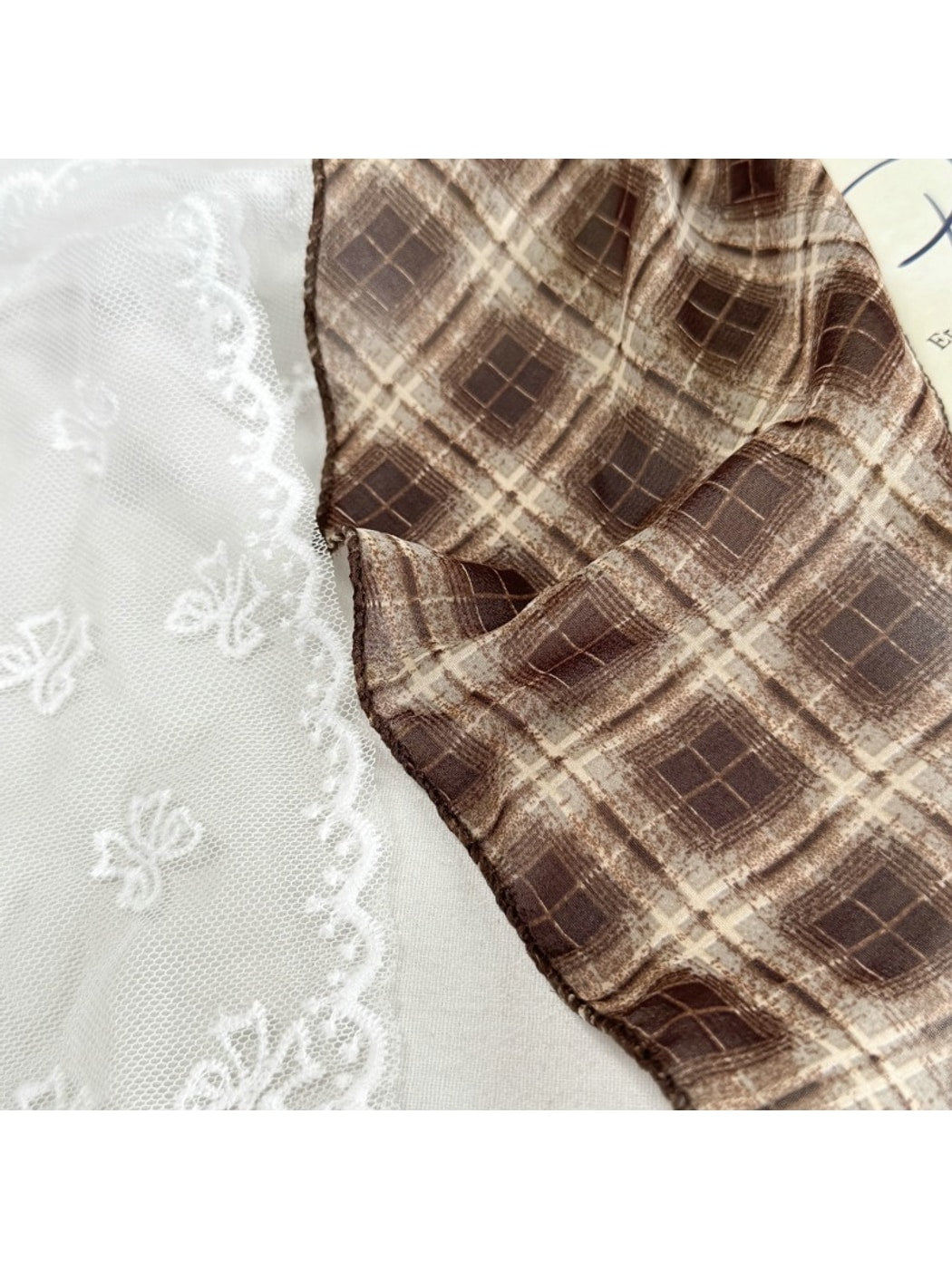 Scarvii - Polka Dot Lace-Edge Long Narrow Neck Scarf