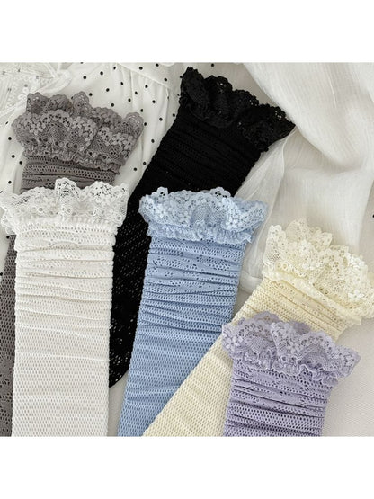 Rufia - Lightweight Lace Edge Sheer Mid-calf Socks