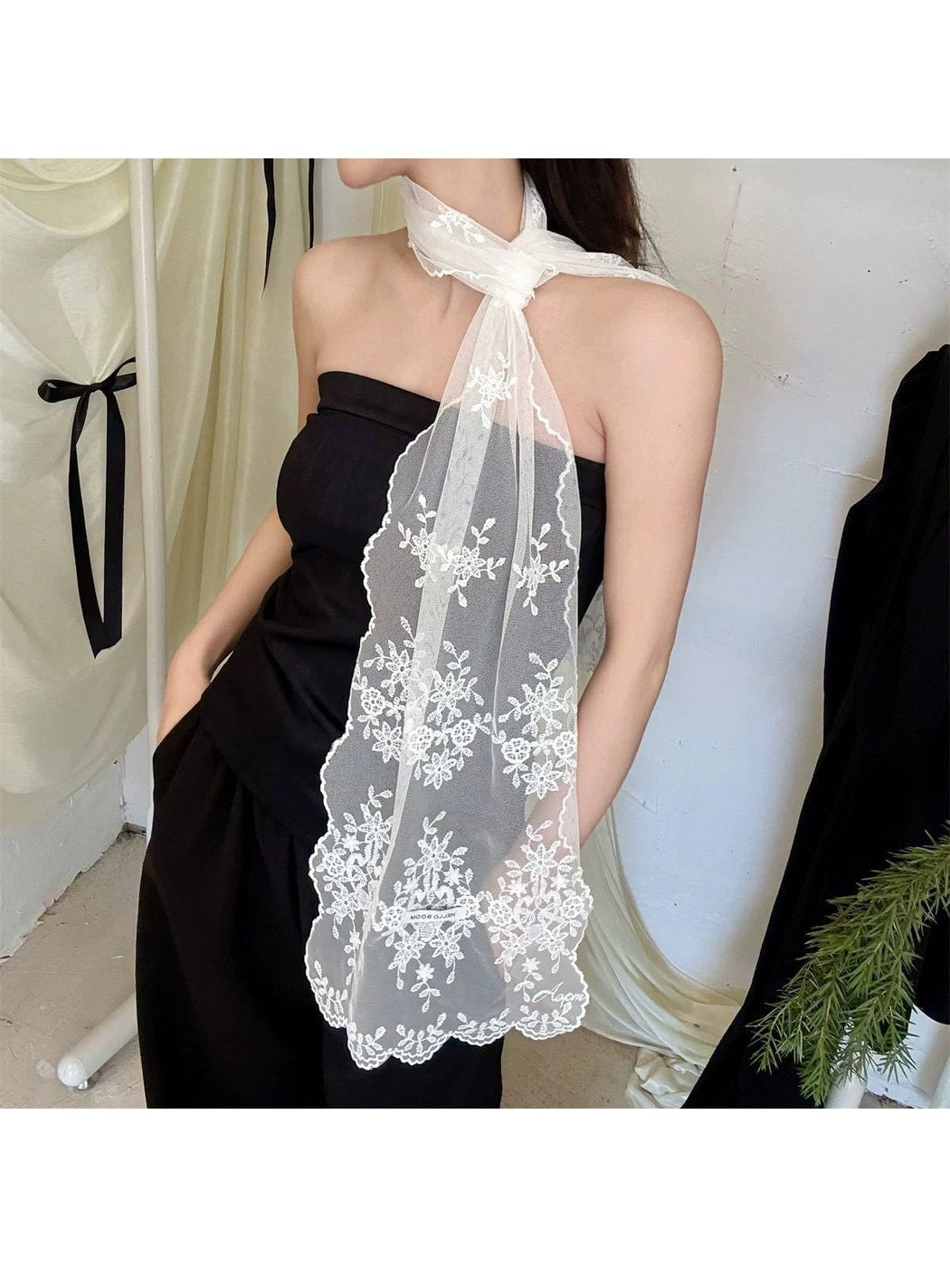 Scarvii - Vintage Embroidered Long Lace Scarf