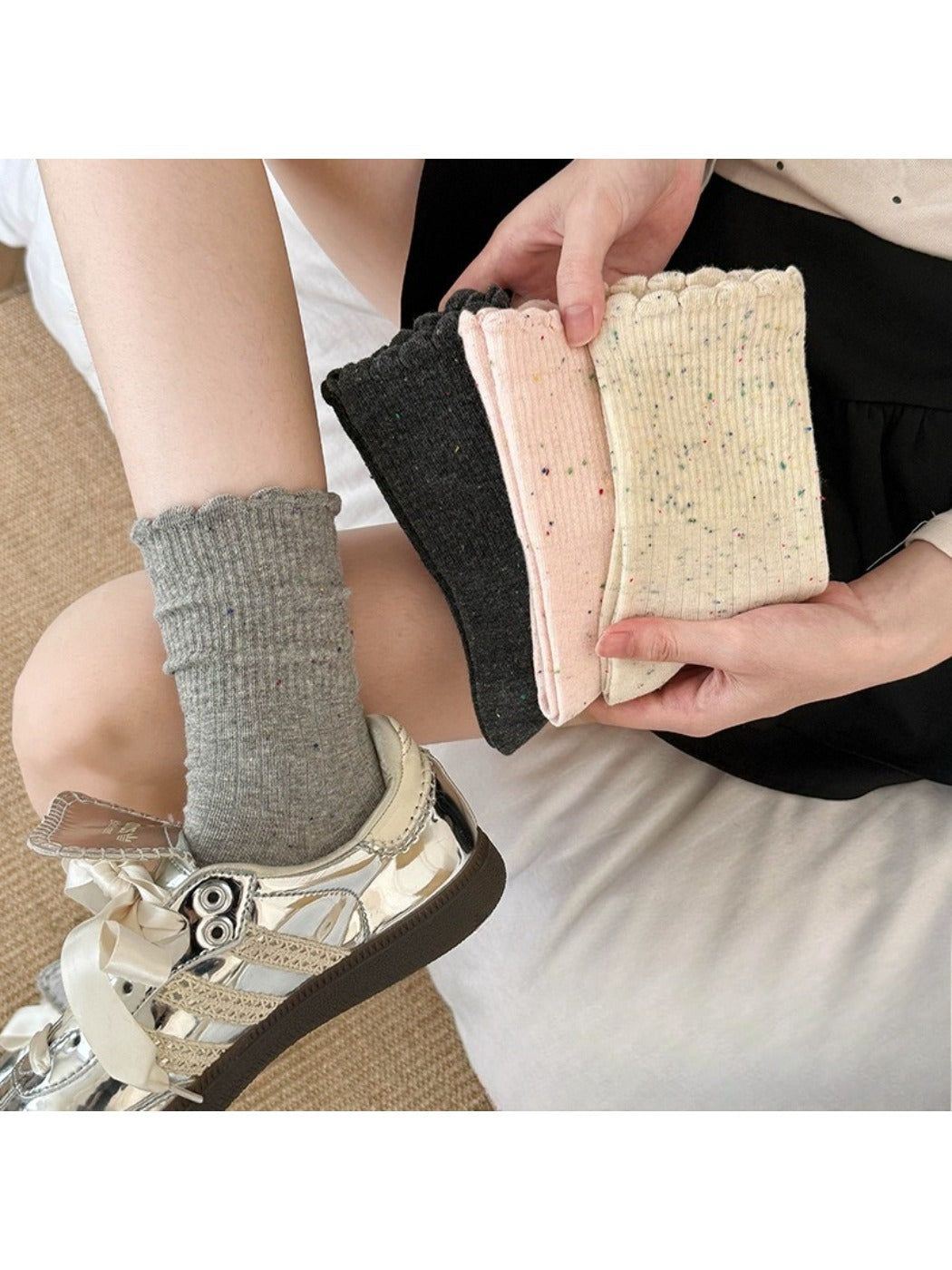 Rufia - Cute Ruffled Winter Socks with Colorful Starry Speckles