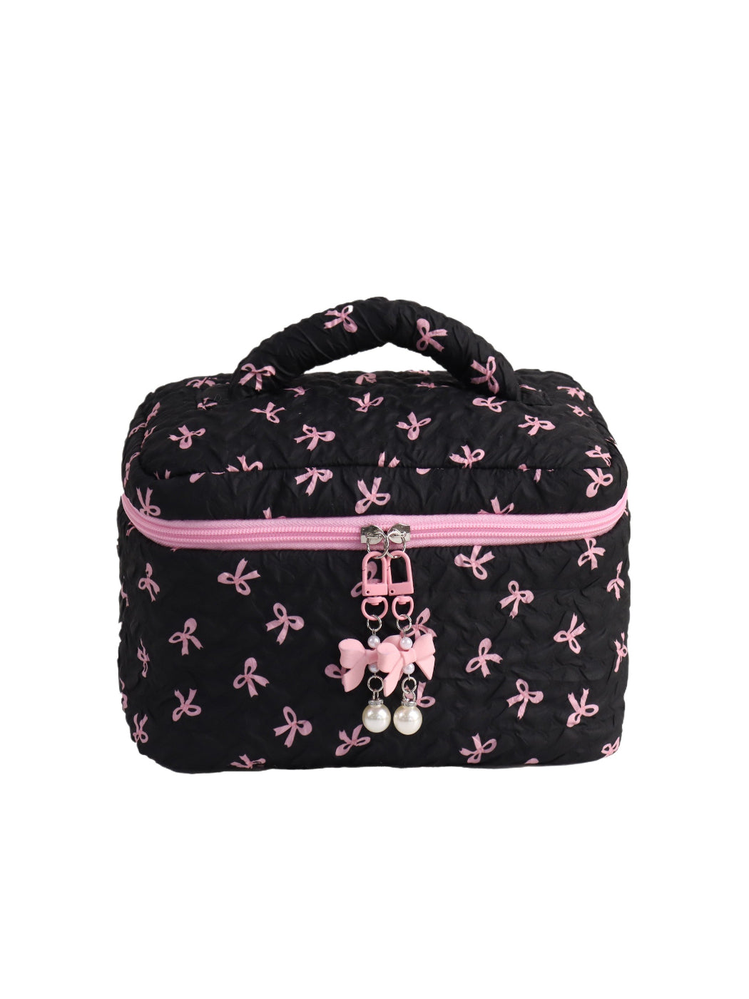 Cosbai - Bow Print Quilted Makeup Bag with Handle detail view 3