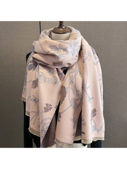 Scarvii - Botanical Floral Two Tone Long Scarf