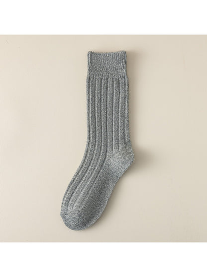 Rufia - Solid Color Ribbed Casual Crew Socks