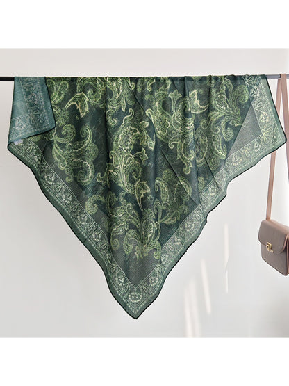 Scarvii - Green Paisley Floral Border Print Square Scarf