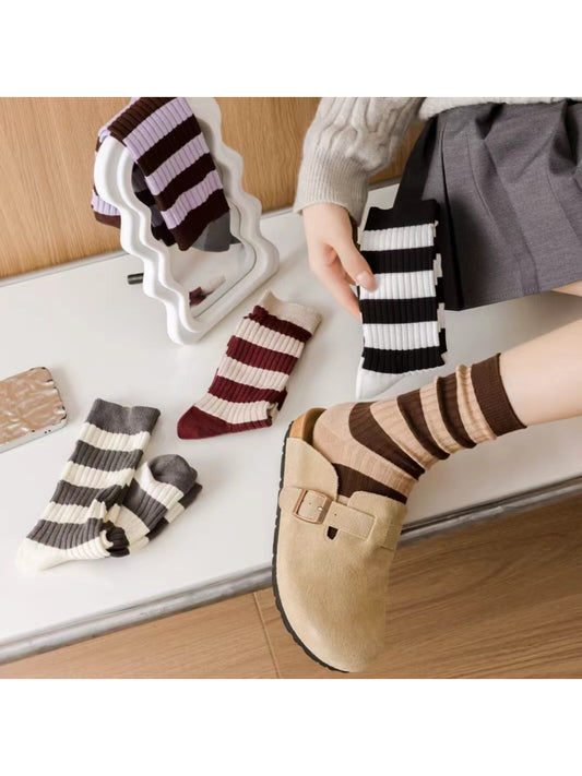Rufia - College Style Wide Stripe Crew Socks