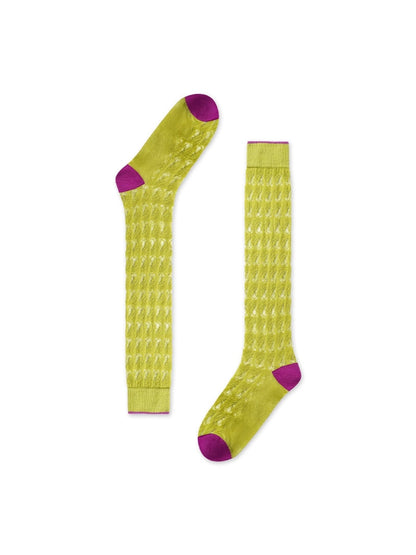 Rufia - Openwork Colorblock Knee-high Socks