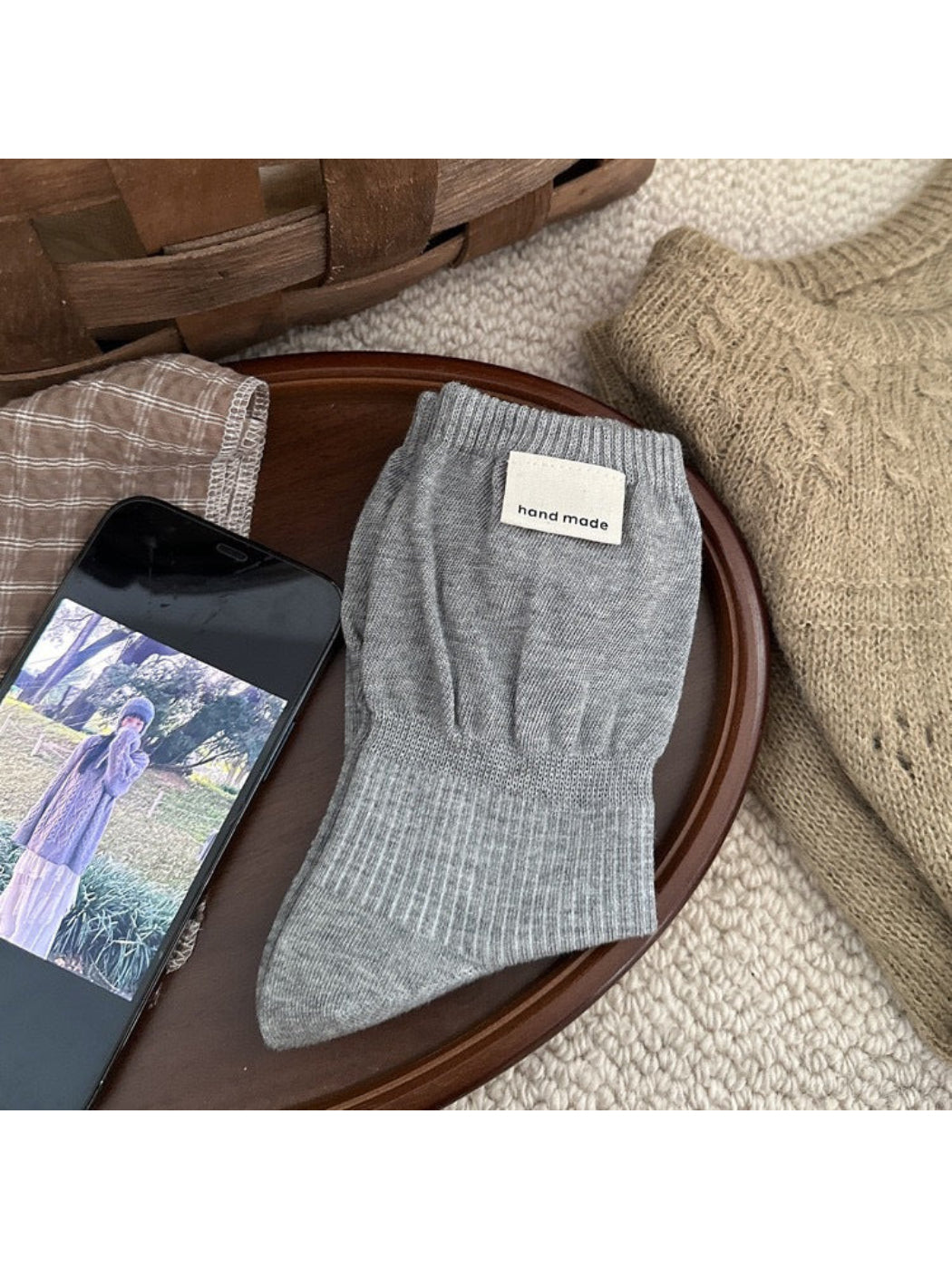 Rufia - Solid Ribbed Crew Socks