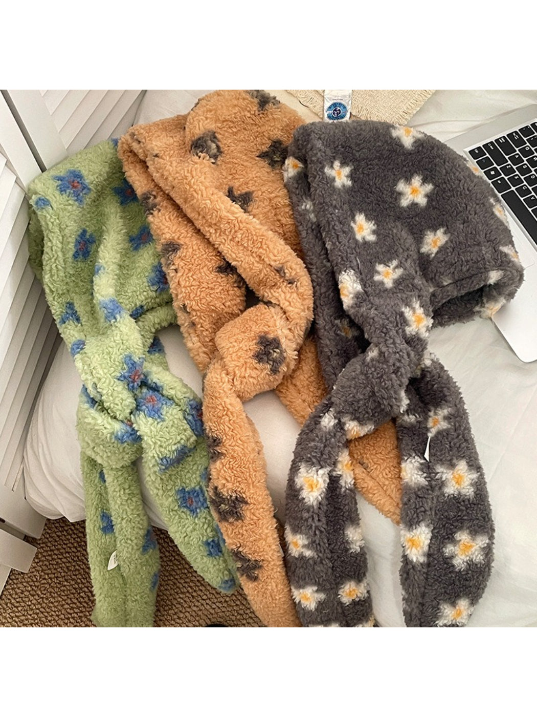 Scarvii - Fuzzy Floral Pattern Head Scarf