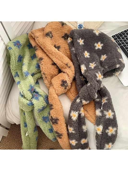 Scarvii - Fuzzy Floral Pattern Head Scarf