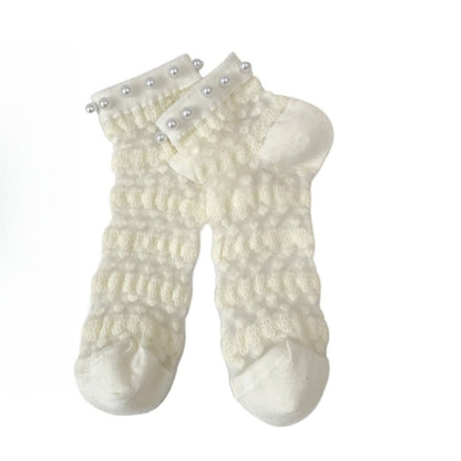 Rufia - Delicate Lace Ankle Socks with White Beads
