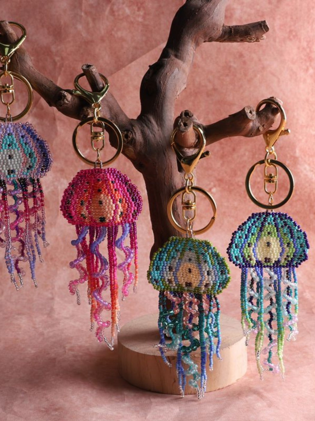 Koco Beaded Jellyfish Tassel Keychain Charm color options including Purple, Red, Blue