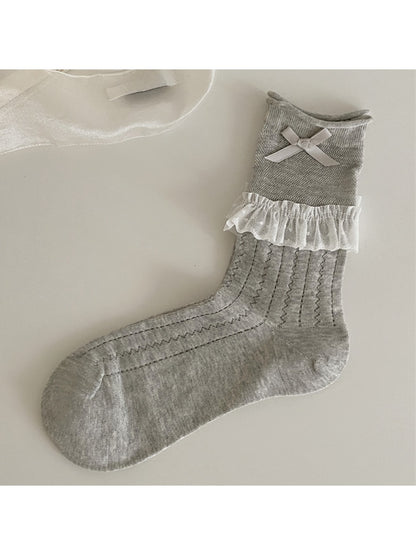 Rufia - Ballet Style Lace Ribbon Bow Detail Crew Socks