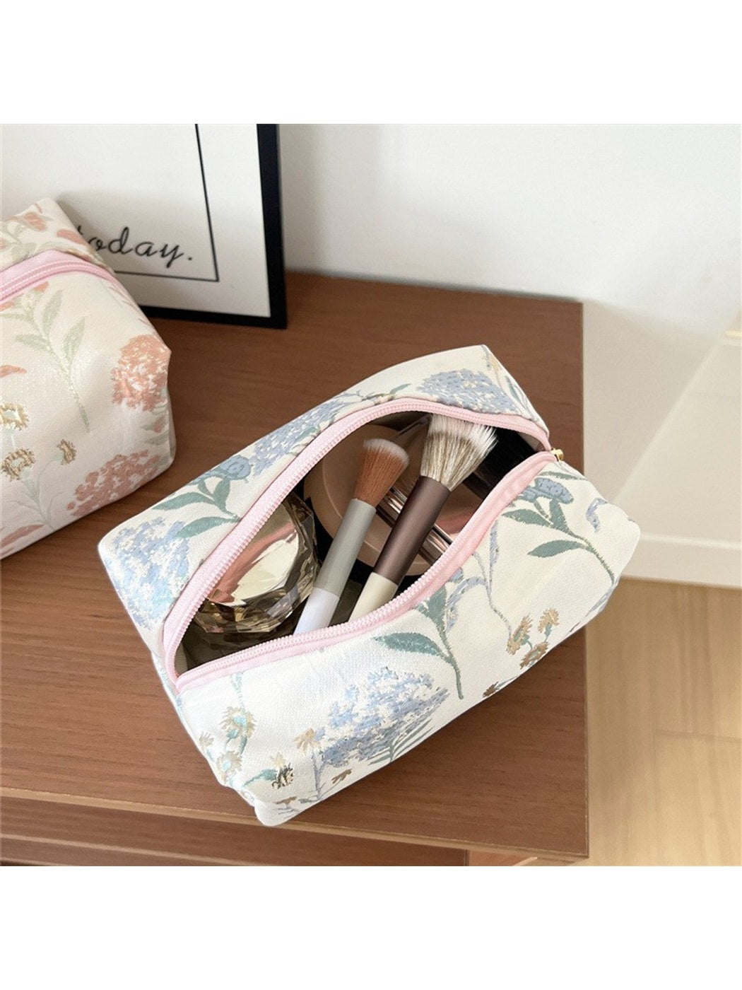 Cosbai - Floral Embroidery Cosmetic Organizer Bag