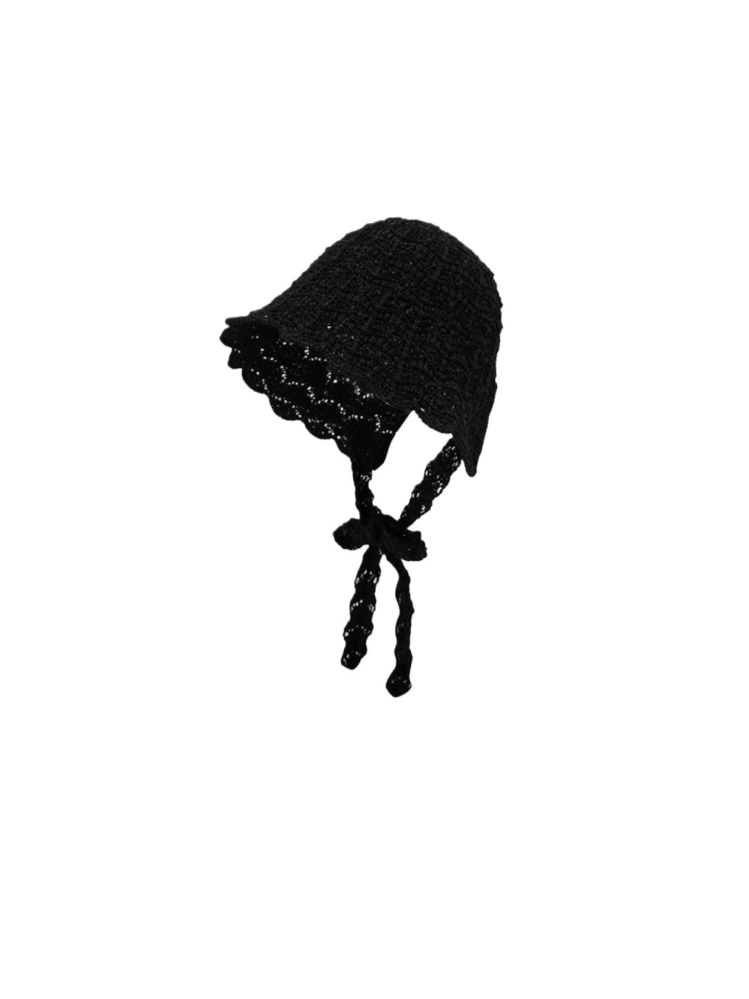 Side view of Haila Tie Strap Knit Bucket Hat showing knit texture and tie strap