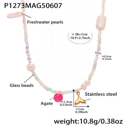 Bauai - Colorful Flat Bead Pendant Necklace - Elegant & Charming