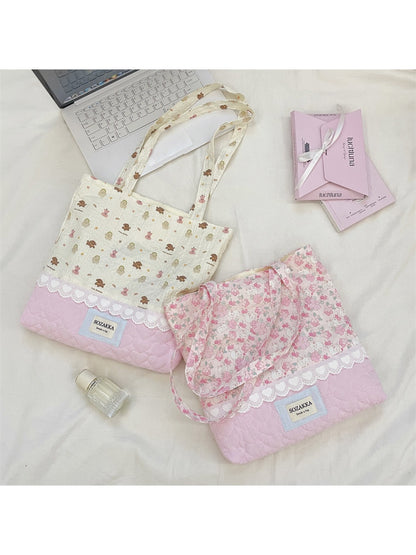 Cosbai - Floral Print Tote Shoulder Bag