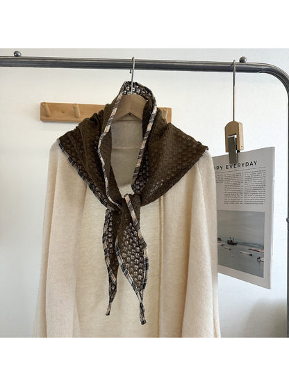 Scarvii - Open Knit Check Trim Triangle Scarf