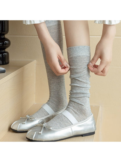 Rufia - Solid Tone Stacked Look Mid Calf Socks